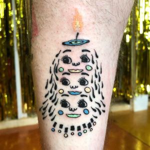 Surreal candle bb's. Tattoo by Dane Nicklas #DaneNicklas #tenderbrusselsprouts #color #illustrative #popart #surreal #candle #portrait #faces #eyes #light #strange #flame #light