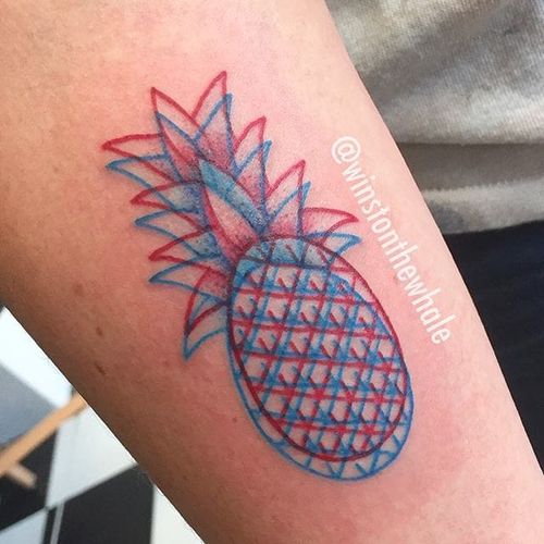 Pineapple 3D tattoo by Winston the Whale. #fruit #pineapple #anaglyph #3d #trippy #WinstonTheWhale