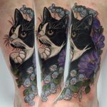 Flowers and cat tattoo by Georgina Liliane #GeorginaLiliane #cat #kitten #kitty #flowers