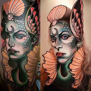 Sea Lady Tattoo-inspired Makeup Art by @Pompberry #Pompberry #Makeup #Art #PompberryMakeupArt