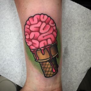 Juicy brains ice cream cone tattoo by Christina Hock #ChristinaHock #brains #icecream #icecreamcone #brain #neon