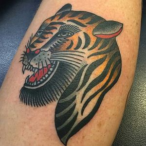 Tiger Tattoo by Rachael Snyder #tiger #BertGrimm #oldschool #traditional #RachaelSnyder