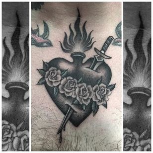 Tatuaje del Sagrado Corazón de Gianluca Fusco #sacredheart #blackandgrey #blackandgreyart #fineline #blackandgreyartist #GianlucaFusco