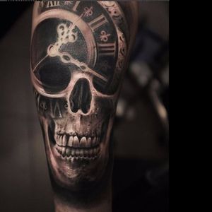 Rad skull tattoo by Alexander D. West #AlexanderDWest #blackandgrey #realistic #3D #skull