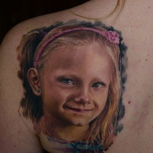Lovely Realistic Portrait Tattoo of a girl via @Karolrybakowski #PolandRybnik #InkognitoTattoo #Realistic #Painter #Style #Child #Children #portrait #girl