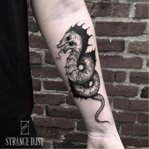 Dragon tattoo by Strange Dust #StrangeDust #blackwork #dragon