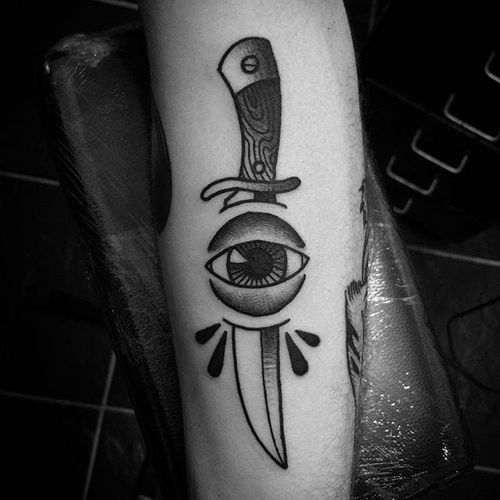 Knife through Eye Tattoo by Matt Pettis @Matt_Pettis_Tattoo #MattPettis #MattPettisTattoo #Black #Blackwork #Blacktattoo #Blacktattoos #London #Knife #Eye #btattooing #blckwrk