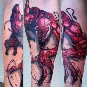Canage Tattoo by Tony Sklepic #CarnageTattoos #SpiderManTattoo #SpiderManTattoos #SpiderMan #MarvelTattoos #ComicTattoos #ComicBook #SuperVillains #TonySklepic