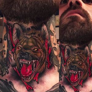 Fierce and Furious Bat Head Tattoo on throat by Brando Chiesa @BrandoChiesa #BrandoChiesa #Italy #Neotraditional #Beast #animaltattoo #bat