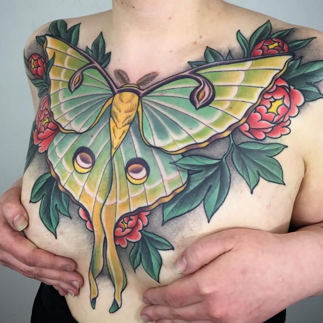 Neo traditional lunar moth tattoo  Moth tattoo Hand tattoos Lunar moth  tattoo