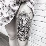 Buddha tattoo by Katya Geta #KatyaGeta #blackwork #dotwork #buddha #mandala #skull