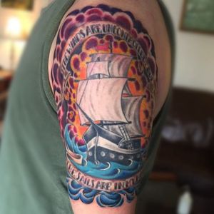 Traditional Battleship Tattoo #shiptattoo