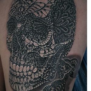 Lace skull tattoo by Nicko Metalink #NickoMetalink #blackandgrey #horror #lace #skull