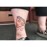Cross stitch tattoo by @hamburgerdill on Instagram. #crossstitch #traditionalart #pizza #pizzagang #food #pizzalover