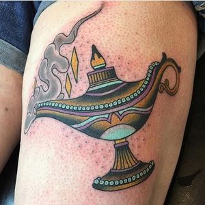 Genie Lamp Tattoo by Shawn Phelps #genielamp #genie #lamp #ornamental #disney #aladdin #ShawnPhelps