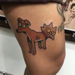 Catdog tattoo by Eric Worx. #catdog #nickelodeon #cat #dog #cartoon #traditional
