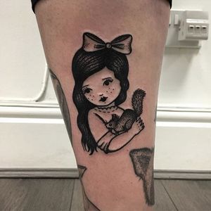 Blackwork little girl tattoo by Sarah Whitehouse. #SarahWhitehouse #Manchester #UK #blackwork #littlegirl #kid #girl #cute #adorable #dotwork