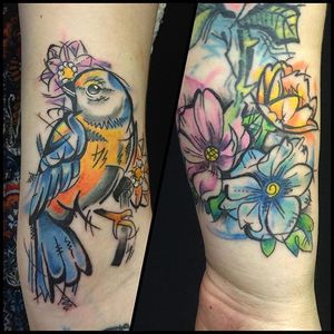 Bold lined abstract blue tit bird tattoo by Ryan Lucas. #bold #abstract #illustrative #sketch #bluetit #bird #bluetitbird #RyanLucas