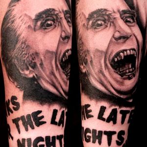 As an older Count Dracula probably his creepiest version of the vampire Tattoo by Dave Attonito #Dracula #vampire #horror #cinema #BramStoker #blackandgrey #DaveAttonito #portrait