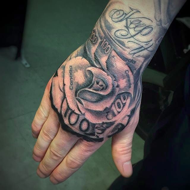 21 Money Rose Tattoo Designs For Hand