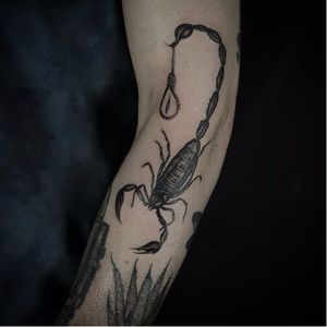 Badass scorpion tattoo by Ed Taemets #EdTaemets #blackandgrey #blackwork #scorpion