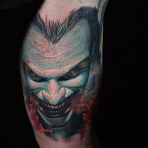 Joker Tattoo by Dmitry Vision #joker #jokertattoo #portrait #portraittattoo #colorrealism #colorrealismtattoo #colorrealismtattoos #realistictattoos #colorfultattoos #DmitryVision