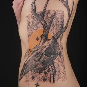 Graphic tattoo by Xoil  #animalskull #graphic #antlers #black #grey #Xoiltattoos
