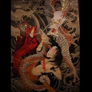 A lovely painting of Tamatori-hime and a dragon by Crez (IG—crez_adrenalink). #Crez #dragon #Japanese #painting #Tamatorihime #traditional