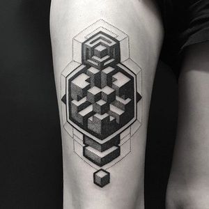 3D tattoo by Rachel M. Köng #RachelMKöng #geometric #dotwork #blackwork #ornamental #3D