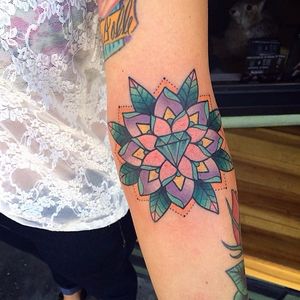 Mandala tattoo by Alex Strangler. #AlexStrangler #mandala #diamond #girly