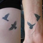 Beautiful crows and doves tattoos #inmemoryof #birds #crown #doves #Copenhagen #rollerderby #tattooedathletes