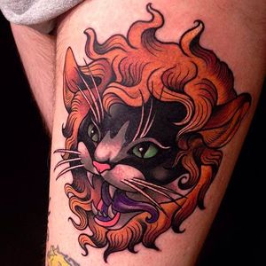 Awesome neo traditional tattoo by Manu Cruz #colored #cat #ManuCruz #bright