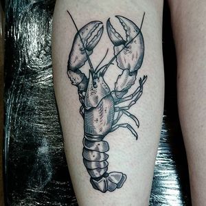 Lobster Tattoo by Nick Whybrow #Illustrative #IllustrativeTattoos #Illustration #Blackwork #BlackworkTattoos #NickWhybrow