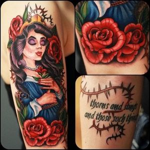 Amazing Disney tattoo by Megan Massacre #MeganMassacre #sleepingbeauty #nyink #rose #disney #thorns