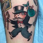 Monopoly man tattoo by Pancho #Pancho #color #newtraditional #traditional #monopolyman #monopoly #money #suit #tophat #man #mustache #cane #bowtie #besttattoos #tattoooftheday