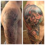 Wizard sleeve cover-up by Joey knuckles (via IG -- joeyknucklestattoo) #joeyknuckles #wizard #sleeve #wizardsleeve #wizardsleevetattoo