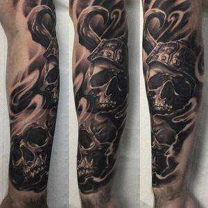 devil and skull half leg sleeve by Mathew Hays: TattooNOW