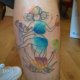 Tatuaje de Kali por Mathias Reichert #MathiasReichert #watercolor #graphic #sketchstyle #mythology #kali
