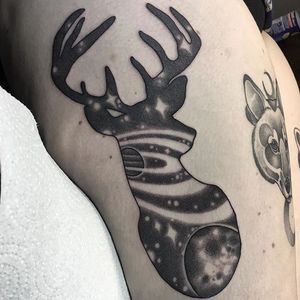 Cosmic stag tattoo by Amy Victoria Savage #AmyVictoriaSavage #dotwork #animal #cosmic #stag