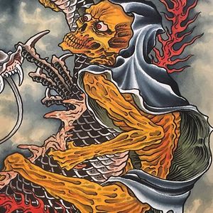 Close up of death riding a dragon by Marius Meyer (IG—mariusmey) #artshare #MariusMeyer #tattooart #dragon #reaper