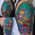 Cool and colorful The Simpsons tattoo by @pikkapimingchen #cartoon #cartoonstyle #neotraditional #bright_and_bold #thesimpsons #simpsons #homer