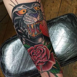 Panther Tattoo by Daryl Williams #panther #panthertattoo #traditional #traditionaltattoos #americantraditional #oldschool #traditionalartist #DarylWilliams