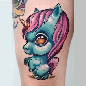 Unicorn tattoo by Rude Eye #RudeEye #newschool #animal #cute #kawaii #babyanimal #unicorn