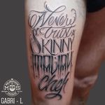'Never Trust A Skinny Italian Chef' Lettering Tattoo by Gabri #lettering #script #blacklattering #blackwork #blckwrk #GabriL