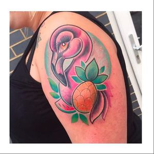 Flamingo tattoo by Toni Gwilliam #ToniGwilliam #flamingo #pineapple