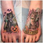 Halloween cat tattoo #JessicaAnnWhite #cat #Halloween #cute #neotraditional #illustrative