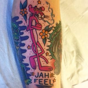 Pink Panther tattoo by Ashton Anderson. #pinkpanther #retro #cartoon #film