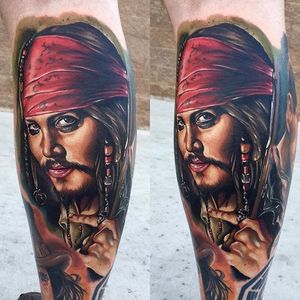 Jack Sparrow Tattoo by Audie Fulfer jr. #JackSparrow #colorportrait #colorrealism #AudieFulferJr