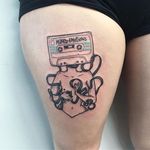 Mixtape pin up lady tattoo by Molly Jean. #MollyJean #blackwork #pinup #lady #headless #mixtape #cassette