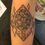 Bold linework artichoke tattoo by @whitneyisanegativecreep. #linework #blackwork #vegetable #artichoke #whitneyisanegativecreep